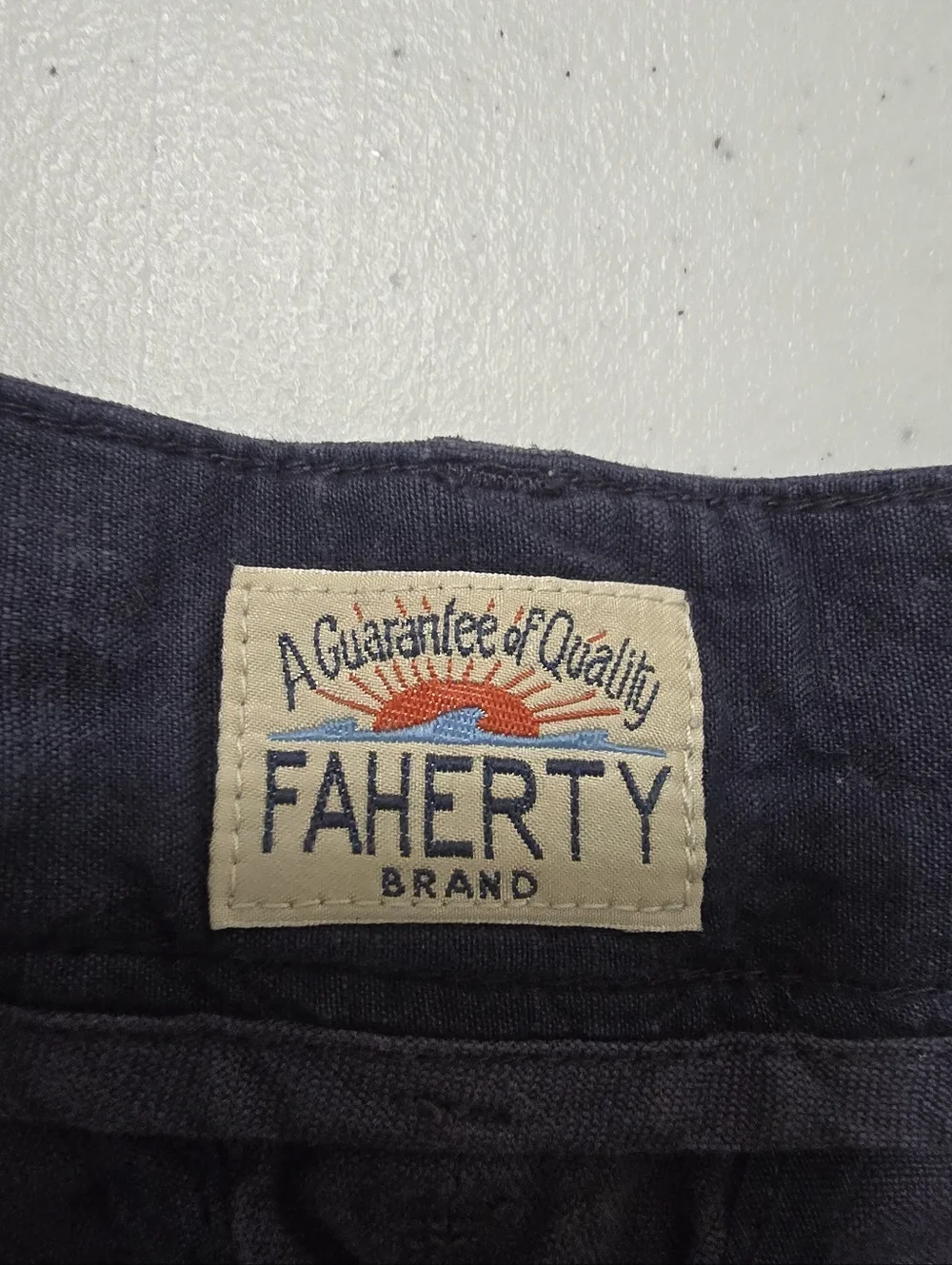 Faherty Shorts Men 34 Navy Blue Linen Cotton Blend Flat Front Casual Summer